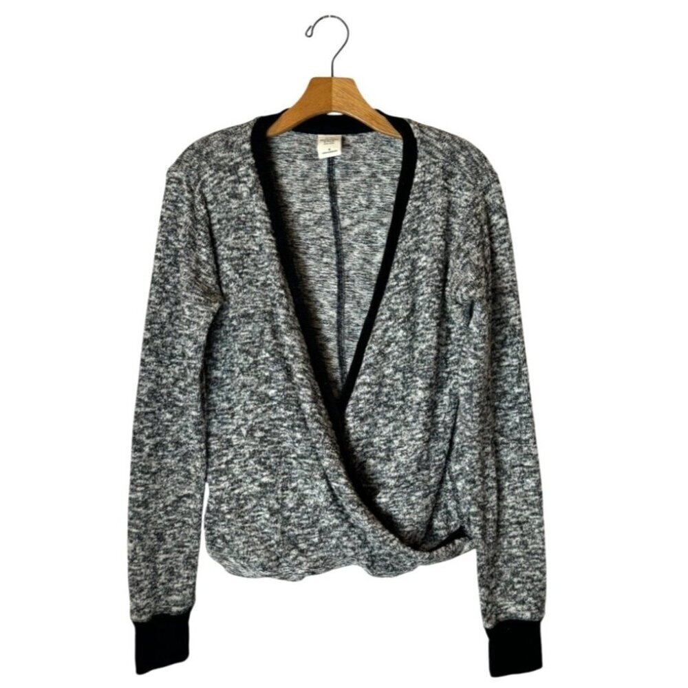 Abercrombie & Fitch Sweater Women Medium Black Knit Metallic Wrap Front Pullover